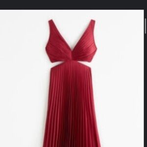 Abercrombie & Fitch Red Cut Out Pleated Maxi Dress